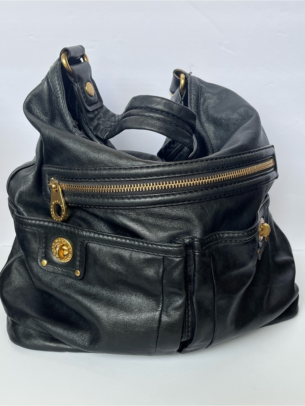 MARC BY MARC JACOBS Totally Turnlock Faridah Black Leather Hobo Bag - Picture 2 of 16